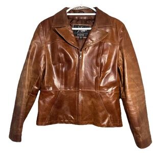 Wilson Leather Maxima Women's Leather Jacket Brown Size L Distressed Moto Boho